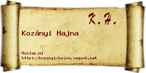Kozányi Hajna névjegykártya